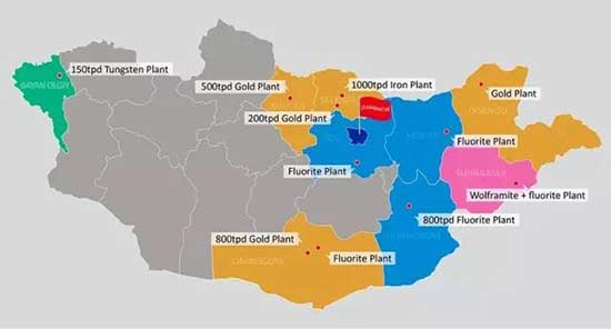 鑫海矿装承接的蒙古选厂整体服务项目分布图